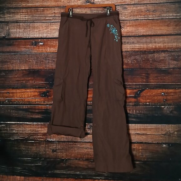 SO Vintage Cargo Pants 11 Brown Baggy Wide Leg Embroidered Beaded Convertible - Picture 4 of 11